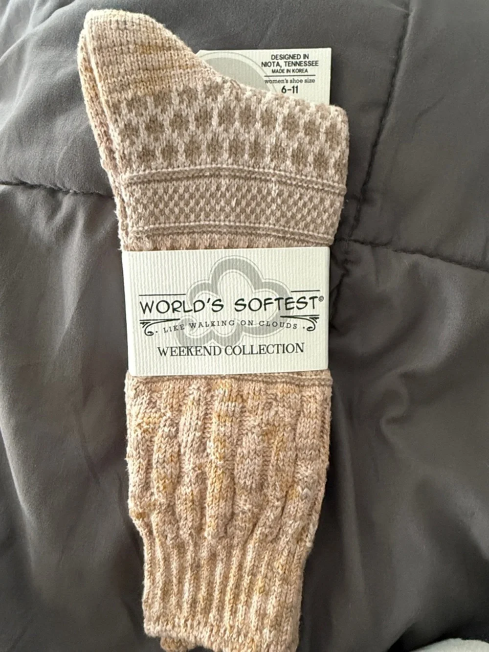 World's Softest Weekend Collection Beige Cable Knit Socks